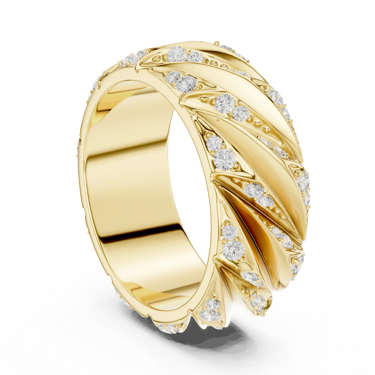 0.63 CTW Round Lab-Grown Diamond Sculpted Leaf Men’s Band in 14K Gold