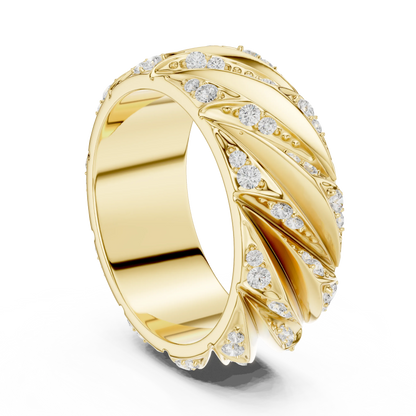 0.63 CTW Round Lab-Grown Diamond Sculpted Leaf Men’s Band in 14K Gold