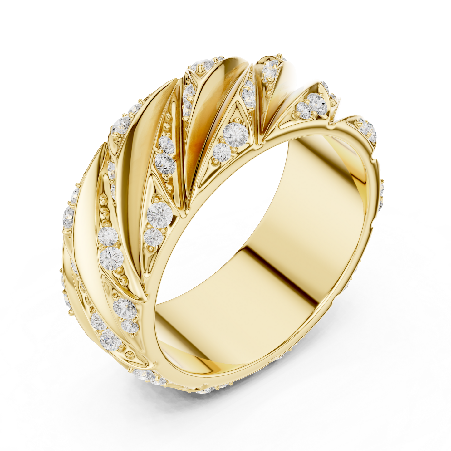 0.63 CTW Round Lab-Grown Diamond Sculpted Leaf Men’s Band in 14K Gold