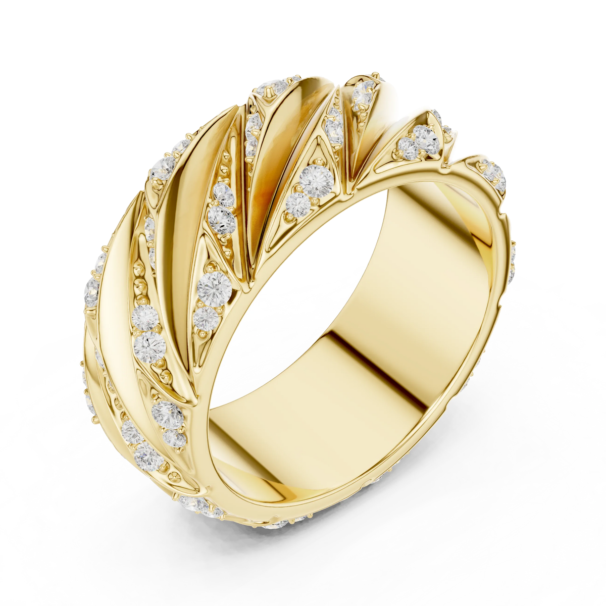 0.63 CTW Round Lab-Grown Diamond Sculpted Leaf Men’s Band in 14K Gold