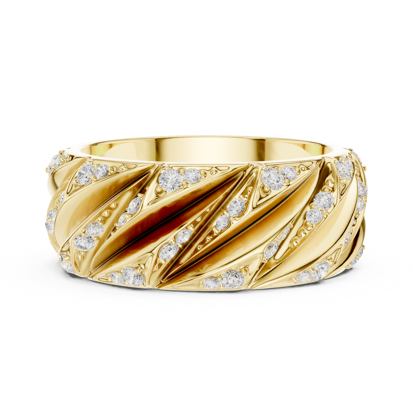 0.63 CTW Round Lab-Grown Diamond Sculpted Leaf Men’s Band in 14K Gold