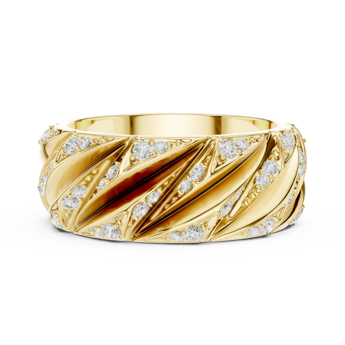 0.63 CTW Round Lab-Grown Diamond Sculpted Leaf Men’s Band in 14K Gold