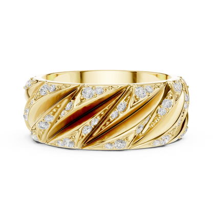 0.63 CTW Round Lab-Grown Diamond Sculpted Leaf Men’s Band in 14K Gold