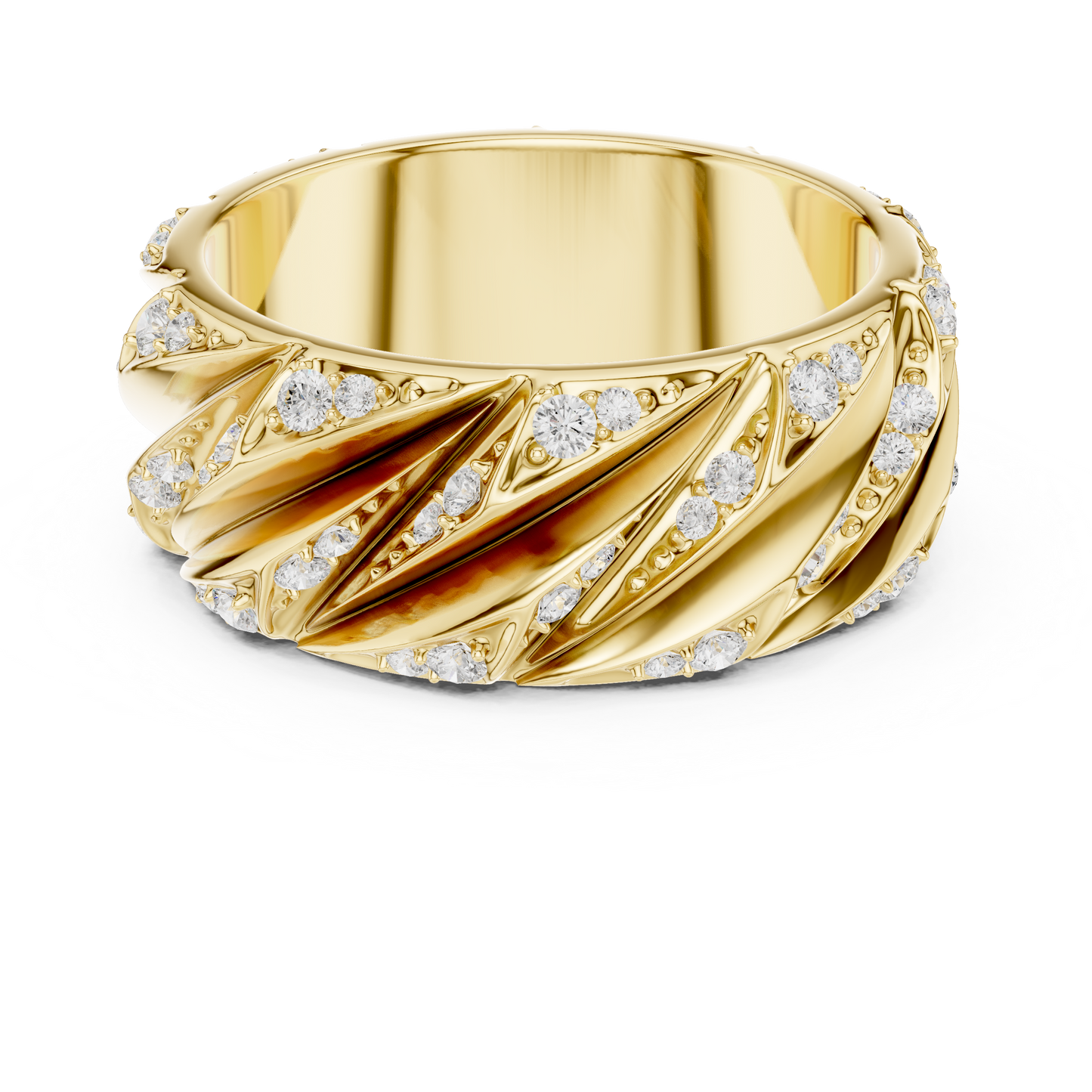 0.63 CTW Round Lab-Grown Diamond Sculpted Leaf Men’s Band in 14K Gold