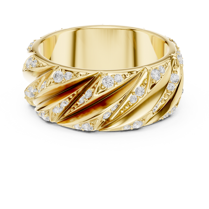 0.63 CTW Round Lab-Grown Diamond Sculpted Leaf Men’s Band in 14K Gold