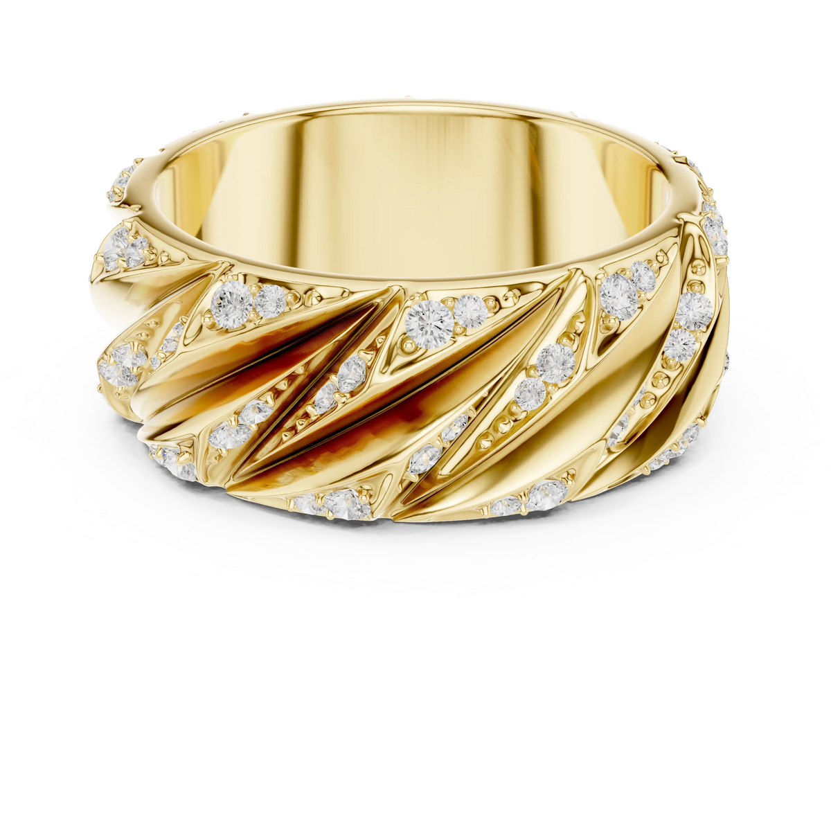 0.63 CTW Round Lab-Grown Diamond Sculpted Leaf Men’s Band in 14K Gold