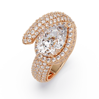 3.0 CTW pear-cut halo pavé bypass colorstone ring detail view with a pear center and round pavé accents.