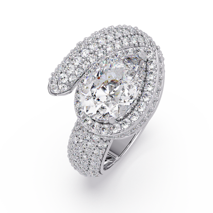 3 CTW Pear-Cut Halo Pavé Bypass Ring