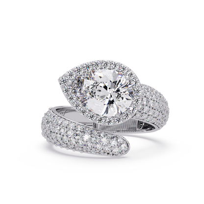 3 CTW Pear-Cut Halo Pavé Bypass Ring