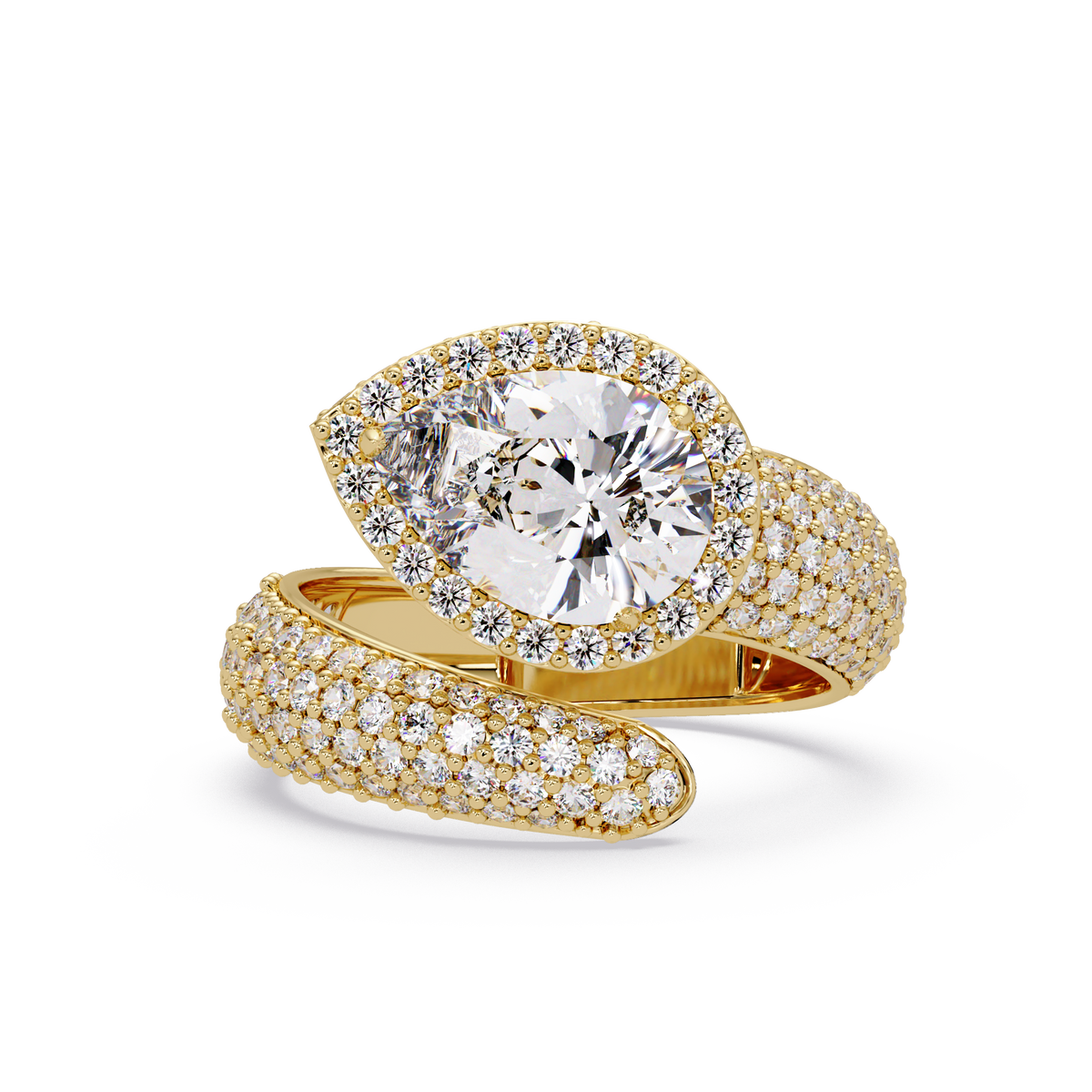 3 CTW Pear-Cut Halo Pavé Bypass Ring