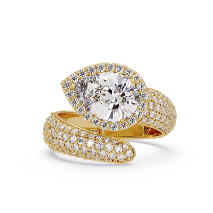 3 CTW Pear-Cut Halo Pavé Bypass Ring