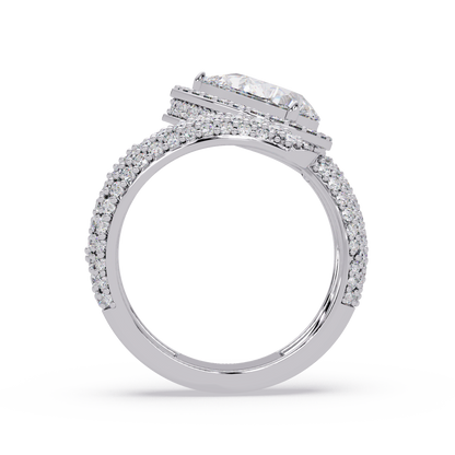 3 CTW Pear-Cut Halo Pavé Bypass Ring