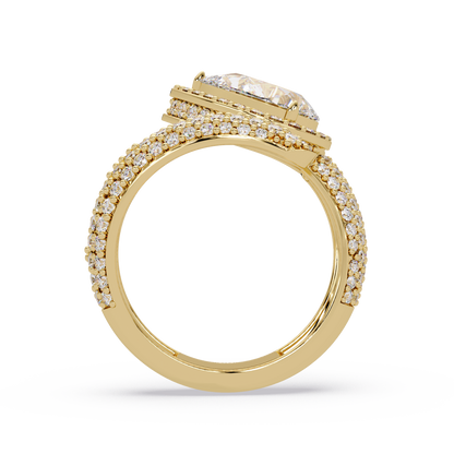 3 CTW Pear-Cut Halo Pavé Bypass Ring