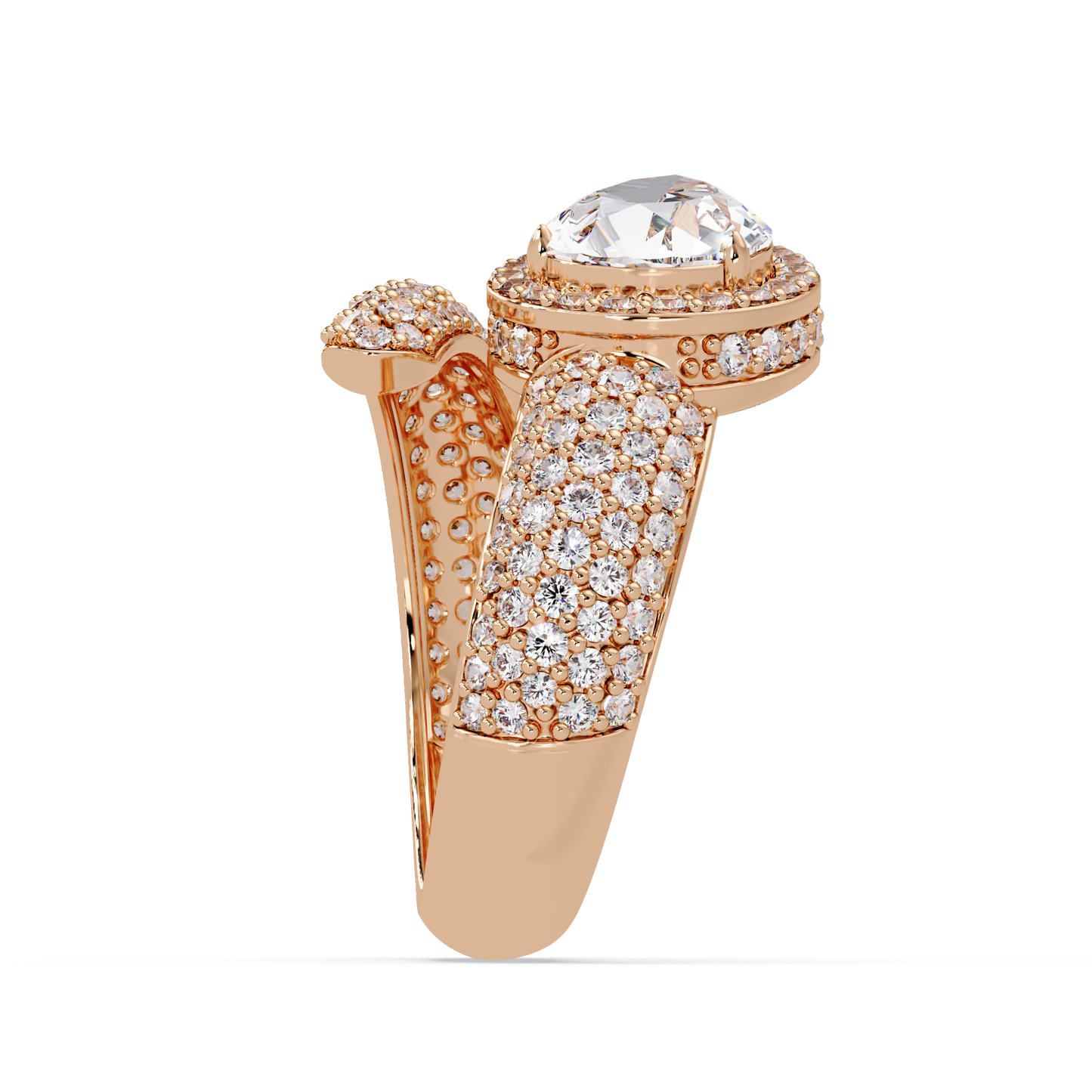 3 CTW Pear-Cut Halo Pavé Bypass Ring