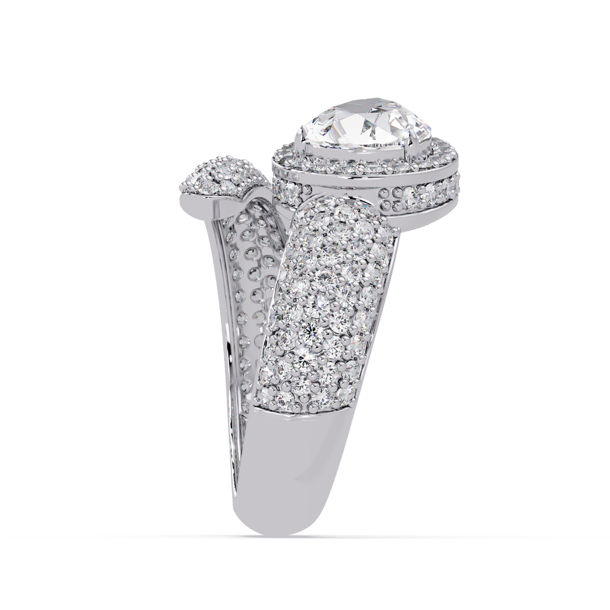 3 CTW Pear-Cut Halo Pavé Bypass Ring