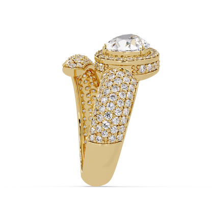 3 CTW Pear-Cut Halo Pavé Bypass Ring