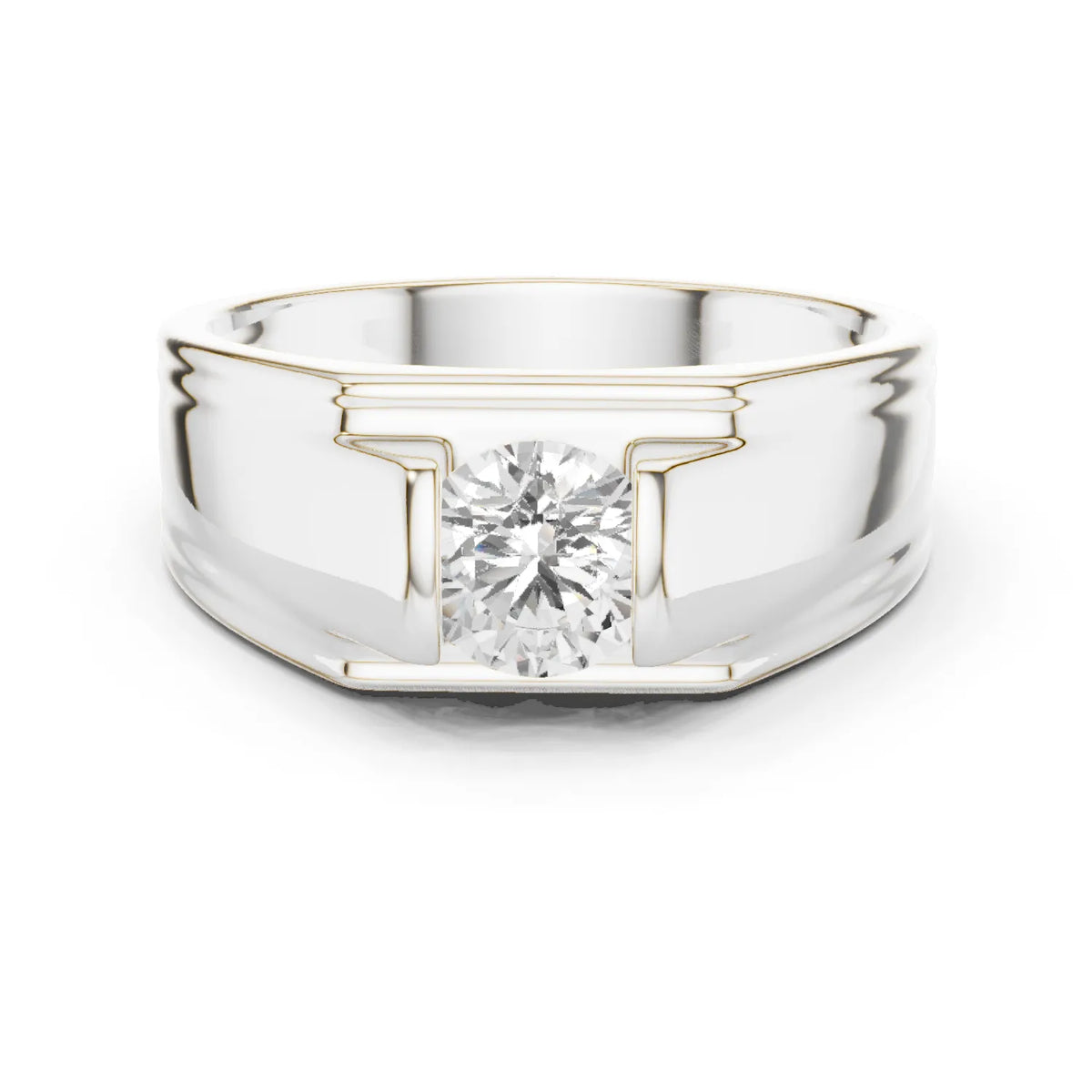 1.00 CT Round Lab-Grown Diamond Men’s Channel-Set Wide Ring in 14K Gold