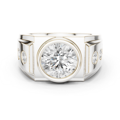 3.66 CTW Round Lab-Grown Diamond Bezel-Set Men’s Statement Ring with Side Diamonds in 14K Gold