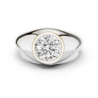 2.00 CT Round Lab-Grown Diamond Bezel-Set Men’s Signet Ring in 14K Gold
