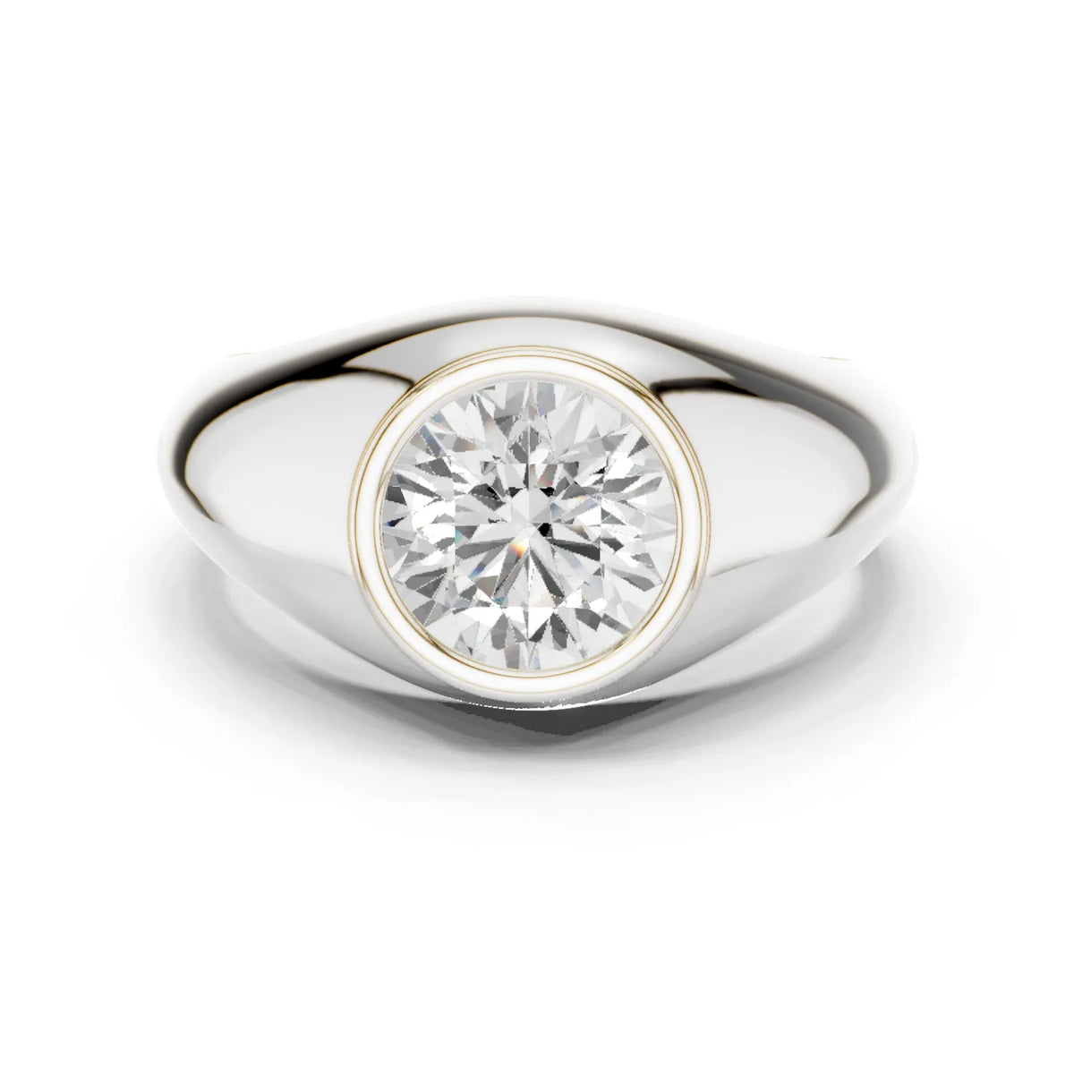 2.00 CT Round Lab-Grown Diamond Bezel-Set Men’s Signet Ring in 14K Gold