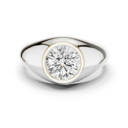 2.00 CT Round Lab-Grown Diamond Bezel-Set Men’s Signet Ring in 14K Gold
