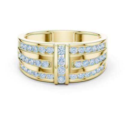 0.75 CTW Multi-Row Round Lab-Grown Diamond Wide Band with Geometric Center Detail in 14K Gold