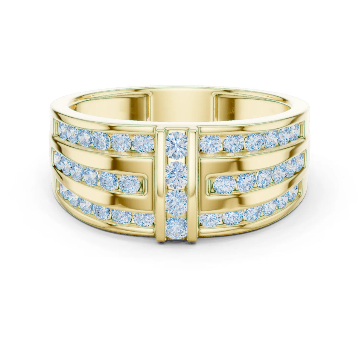0.75 CTW Multi-Row Round Lab-Grown Diamond Wide Band with Geometric Center Detail in 14K Gold