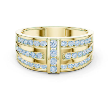 0.75 CTW Multi-Row Round Lab-Grown Diamond Wide Band with Geometric Center Detail in 14K Gold