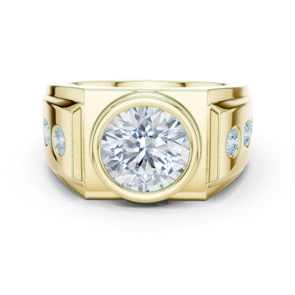 3.66 CTW Round Lab-Grown Diamond Bezel-Set Men’s Statement Ring with Side Diamonds in 14K Gold