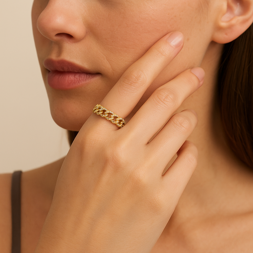 0.8 CTW Pavé Cuban Link Diamond Ring in 14K Yellow Gold