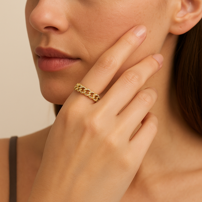 0.8 CTW Pavé Cuban Link Diamond Ring in 14K Yellow Gold