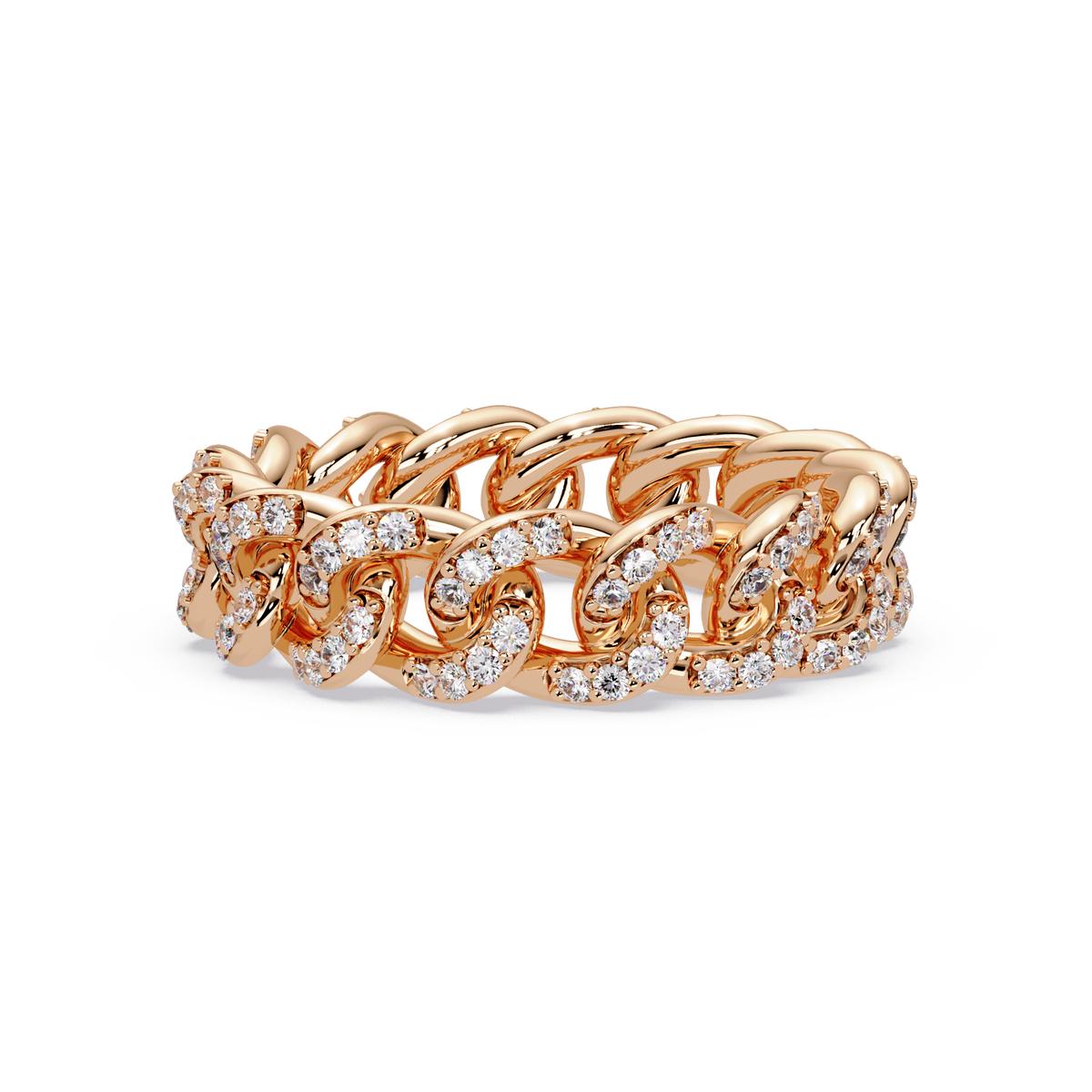 0.8 CTW Pavé Cuban Link Diamond Ring in 14K Rose Gold