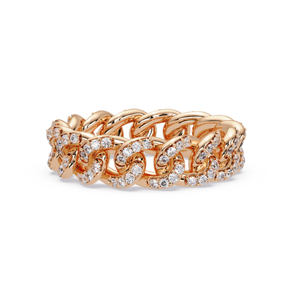 0.8 CTW Pavé Cuban Link Diamond Ring in 14K Rose Gold