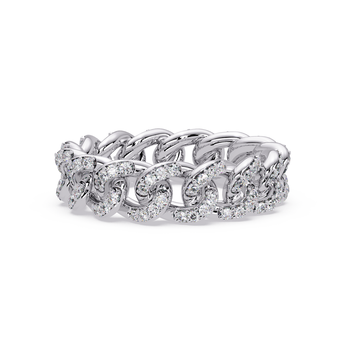 0.8 CTW Pavé Cuban Link Diamond Ring in 14K White Gold