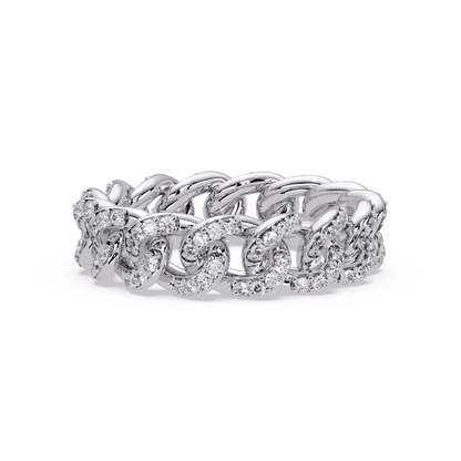 0.8 CTW Pavé Cuban Link Diamond Ring in 14K White Gold