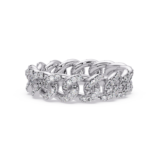 0.8 CTW Pavé Cuban Link Diamond Ring in 14K White Gold