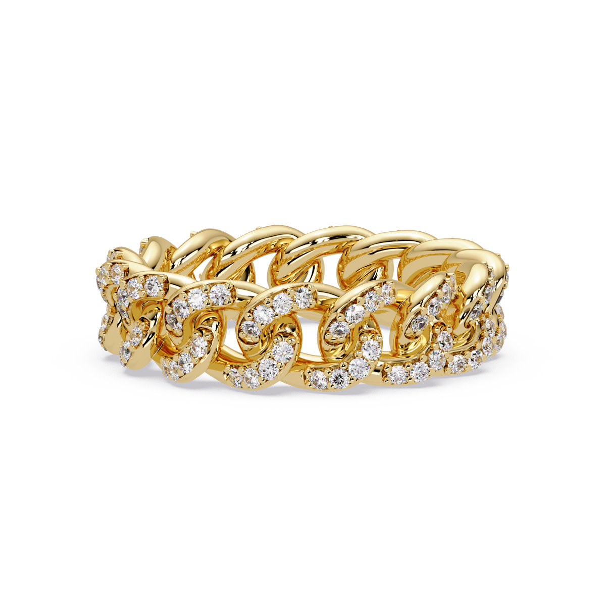 0.8 CTW Pavé Cuban Link Diamond Ring in 14K Yellow Gold