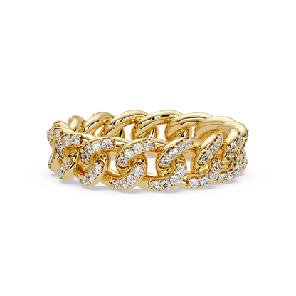 0.8 CTW Pavé Cuban Link Diamond Ring in 14K Yellow Gold