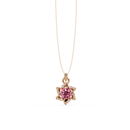 2.1 CTW Round Floral Colorstone Pendant Necklace - Tourmaline Rose Pink - 14K Rose Gold