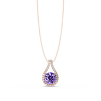 3.2 CTW Round Teardrop Halo Colorstone Pendant Necklace – Amethyst Purple – 14K Rose Gold