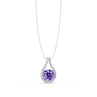 3.2 CTW Round Teardrop Halo Colorstone Pendant Necklace – Amethyst Purple – 14K White Gold