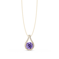 3.2 CTW Round Teardrop Halo Colorstone Pendant Necklace – Amethyst Purple – 14K Yellow Gold