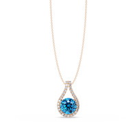 3.2 CTW Round Teardrop Halo Colorstone Pendant Necklace – Aquamarine Blue – 14K Rose Gold