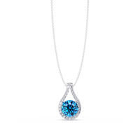 3.2 CTW Round Teardrop Halo Colorstone Pendant Necklace – Aquamarine Blue – 14K White Gold