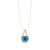 3.2 CTW Round Teardrop Halo Colorstone Pendant Necklace – Aquamarine Blue – 14K Yellow Gold
