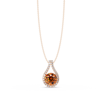 3.2 CTW Round Teardrop Halo Colorstone Pendant Necklace – Champagne Topaz – 14K Rose Gold
