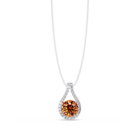 3.2 CTW Round Teardrop Halo Colorstone Pendant Necklace – Champagne Topaz – 14K White Gold