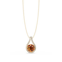 3.2 CTW Round Teardrop Halo Colorstone Pendant Necklace – Champagne Topaz – 14K Yellow Gold