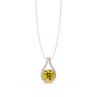 3.2 CTW Round Teardrop Halo Colorstone Pendant Necklace – Citrine Yellow – 14K Rose Gold