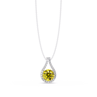 3.2 CTW Round Teardrop Halo Colorstone Pendant Necklace – Citrine Yellow – 14K White Gold